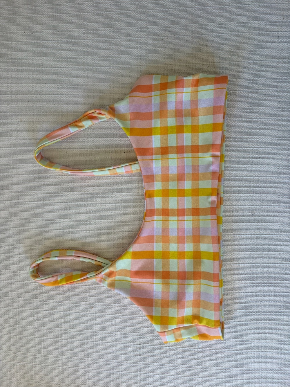 Skatie Plaid Bikini Top in Pink, Yellow & Orange